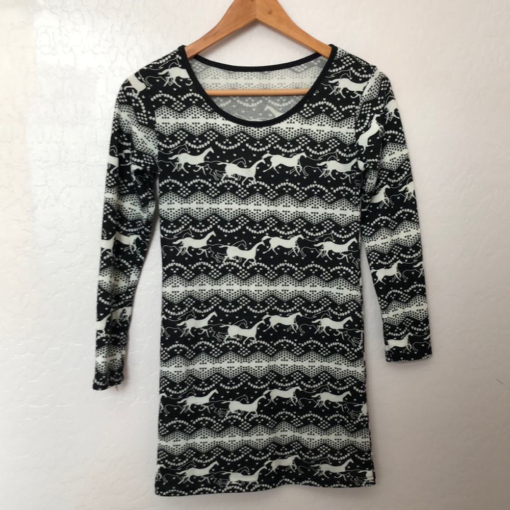 Black and White Lite Sweater Horse Mini Dress